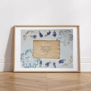 Art using pigment from real plants with a quote by Rumi typed using a typewriter on handmade cotton paper.