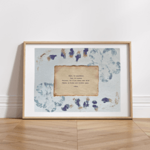 Art using pigment from real plants with a quote by Rumi typed using a typewriter on handmade cotton paper.