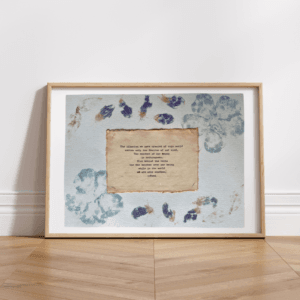 Art using pigment from real plants with a quote by Rumi typed using a typewriter on handmade cotton paper.
