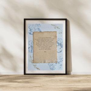 Art using pigment from real plants with a quote by Rumi typed using a typewriter on handmade cotton paper.