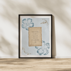 Art using pigment from real plants with a quote by Rumi typed using a typewriter on handmade cotton paper.