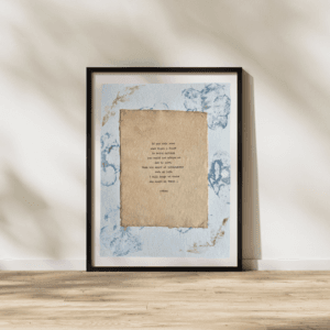 Art using pigment from real plants with a quote by Rumi typed using a typewriter on handmade cotton paper.
