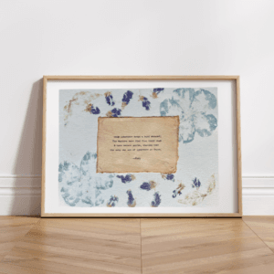 Art using pigment from real plants with a quote by Rumi typed using a typewriter on handmade cotton paper.