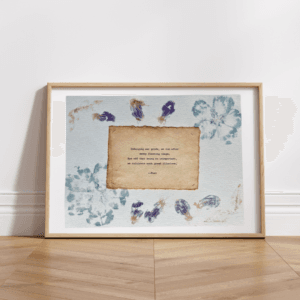 Art using pigment from real plants with a quote by Rumi typed using a typewriter on handmade cotton paper.