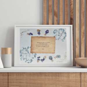 Art using pigment from real plants with a quote by Rumi typed using a typewriter on handmade cotton paper.