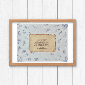 Art made using pigment from real plants as a backdrop. Atop, on handmade cotton paper, is a hand typed quote from A. A. Milne's book The House at Pooh Corner.