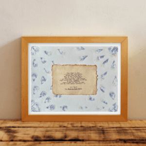 Art made using pigment from real plants as a backdrop. Atop, on handmade cotton paper, is a hand typed quote from A. A. Milne's book The House at Pooh Corner.