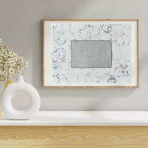 Art made using pigment from real azalea plants as a backdrop. Atop, on handmade cotton paper, are the hand typed plant common name and botanical name.