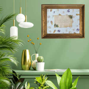 Art made using pigment from real plants as a backdrop. Atop, on handmade cotton paper, is a hand typed description for the archetype, the creator.