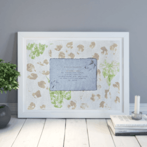 Art made using pigment from real plants as a backdrop. Atop, on handmade cotton paper, is a hand typed description for the archetype, the explorer.