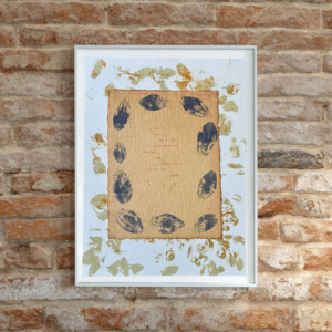 Art made using pigment from real plants depicting a floral backdrop behind a typewritten poem on handmade cotton paper.
