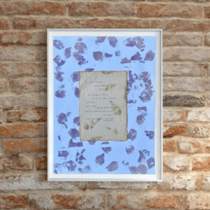Art made using pigment from real plants depicting a floral backdrop behind a typewritten poem on handmade cotton paper.