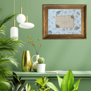 Art made using pigment from real plants as a backdrop. Atop, on handmade cotton paper, is a hand typed description for the archetype, the mum.