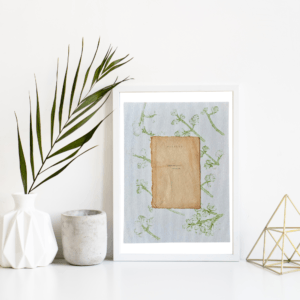 Art made using pigment from real parsley plants as a backdrop. Atop, on handmade cotton paper, are the hand typed plant common name and botanical name.