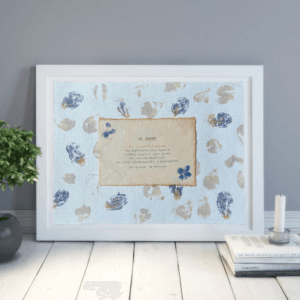 Art made using pigment from real plants as a backdrop. Atop, on handmade cotton paper, is a hand typed description for the archetype, the partner.