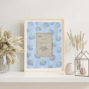 Art made using pigment from real plants as a backdrop. Atop, on handmade cotton paper, is the hand typed action verb, progress, followed by its definition.