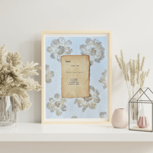Art made using pigment from real plants as a backdrop. Atop, on handmade cotton paper, is the hand typed action verb, radiate, followed by its definition.