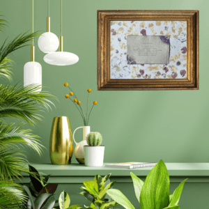 Art made using pigment from real plants as a backdrop. Atop, on handmade cotton paper, is a hand typed description for the archetype, the sage.
