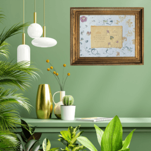 Art made using pigment from real plants as a backdrop. Atop, on handmade cotton paper, is a hand typed description for the archetype, the socialite.