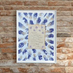 Art made using pigment from real plants depicting a floral backdrop behind a typewritten poem on handmade cotton paper.