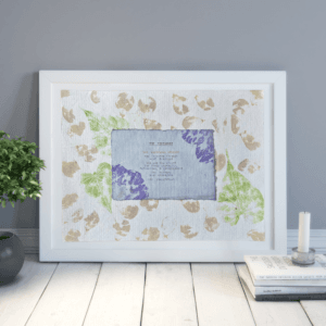 Art made using pigment from real plants as a backdrop. Atop, on handmade cotton paper, is a hand typed description for the archetype, the visionary.