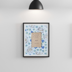 Mother's Voice quote from Poster Girls by Meredith Ritchie on handmade floral paper with violets and lenten roses