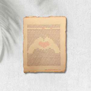 Handmade typewriter art on handmade, recycled, deckled-edged cotton paper. The repeated words, “I love you” are hand typed in black on a typewriter, with the fourth line using negative space and red text to type, 'I love you'. At the center of the image, negative space and red letters form a visual of a heart hands emoji. The piece rests on a textured white surface with the shadow of a palm on the top left side. At the bottom, the website “www.PlantsAreMyType.com” is typed in red.
